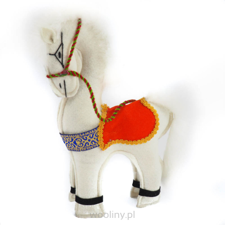 Filcowy konik biały koń z filcu i futra dla dzieci