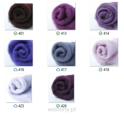 Wełna w błamie Zestaw FIOLET 8 kolorów do filcowania