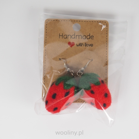 Kolczyki filcowe z wełny merino  - TRUSKAWKA