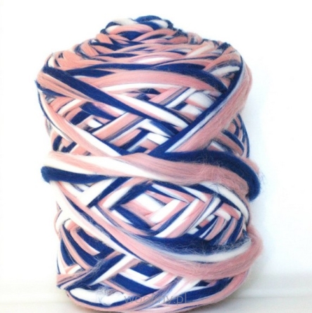 Wełna czesankowa polska MELANŻ SZAFIROWO-RÓŻOWY #17