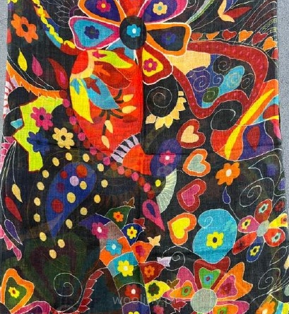 Damski szal kolorowy z wełny merino print Paisley kwiaty