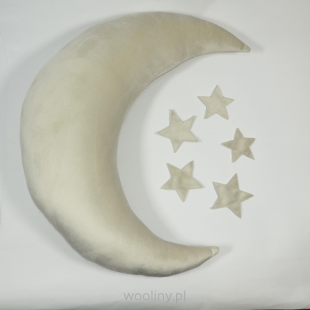 Poduszka Księżyc i gwiazdy do sesji noworodkowej BIAŁY velvet 