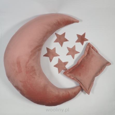 Poduszka Księżyc i gwiazdy do sesji noworodkowej RÓŻOWY velvet 