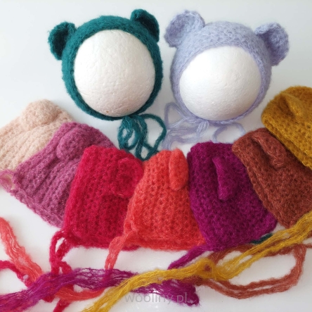 Czapeczka czapka Misia Alpaka z Jedwabiem do sesji fotograficznej noworodka