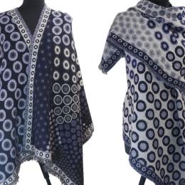 Damski męski wełniany szal merino dwustronny Czarno biały