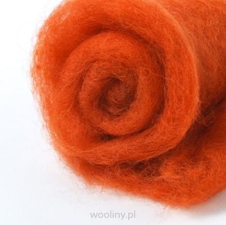 Marchewkowa wełna w błamie zgrzebna do filcowania na mokro i sucho w kolorze