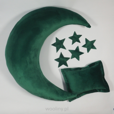 Poduszka Księżyc i gwiazdy do sesji noworodkowej ZIELEŃ BUTELKOWA velvet 